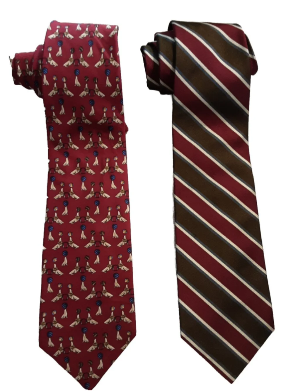 BROOKS BROS Two 2 Classic Red SILK TIES Seals-Italy  Rep Stripe-England